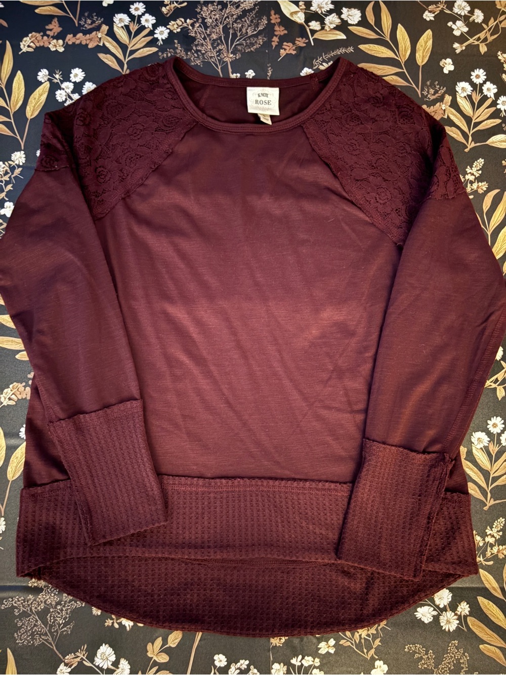 Knox Rose Wine Lace-Shoulder Crewneck Sweater